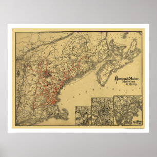 Boston & Maine Eisenbahnkarte 1898 Poster