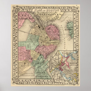 Boston Map by Mitchell Poster