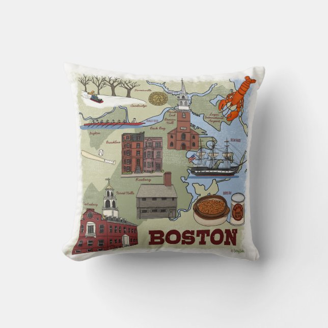 Boston Map Creative Illustration Throw Kissen (Vorderseite)