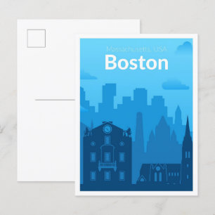 Boston Massachuset USA Vintage Travel Illustration Postkarte