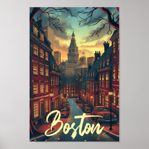 Boston massachuset Vintag Art Travel Illustration Poster