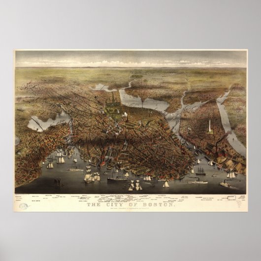 Boston Massachusetts 1873 Antike Panoramakarte Poster (Vorne)