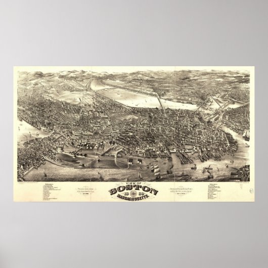 Boston Massachusetts 1880 Antike Panoramabalkarte Poster (Vorne)