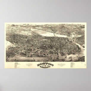Boston Massachusetts 1880 Antique Panoramic Map Poster