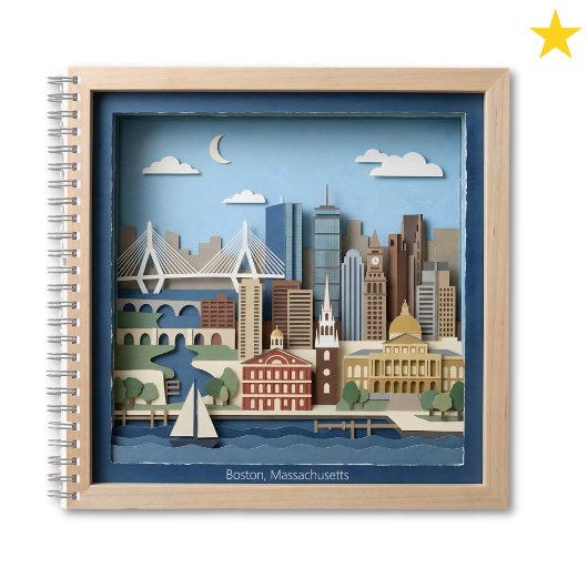 Boston Massachusetts America Layered Paper Art Notizblock