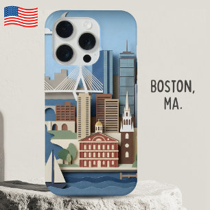 Boston Massachusetts Amerika Geschichtete Papierku iPhone 15 Pro Hülle