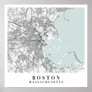 Boston Massachusetts Blue Water Street Karte Poster