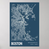 Boston Massachusetts City Map Line Art Blue Print Poster (Vorne)