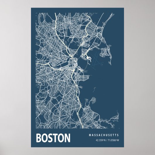 Boston Massachusetts City Map Line Art Blue Print Poster (Vorne)