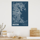 Boston Massachusetts City Map Line Art Blue Print Poster (Küche)