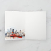 Boston Massachusetts City Scape Wassercolor Hochze Dankeskarte (Innenseite)