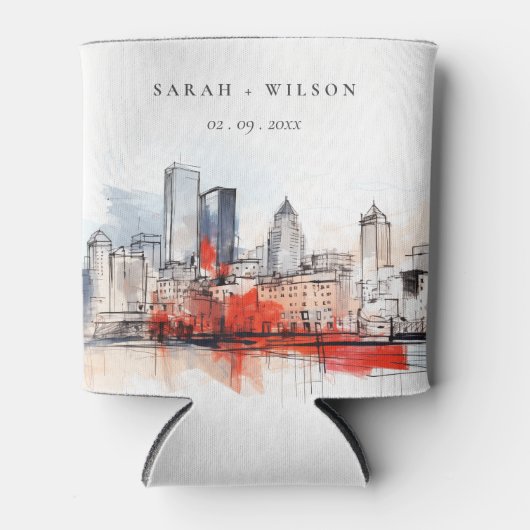 Boston Massachusetts City Scape Wassercolor Hochze Dosenkühler (Vorderseite)