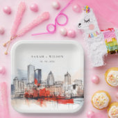 Boston Massachusetts City Scape Wassercolor Hochze Pappteller (Party)