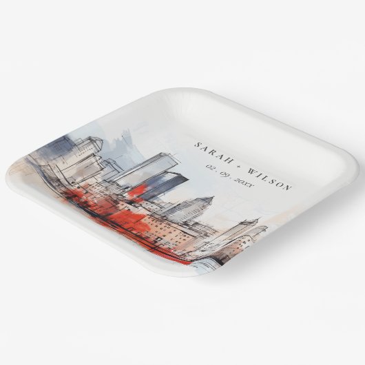 Boston Massachusetts City Scape Wassercolor Hochze Pappteller (Gewinkelt)