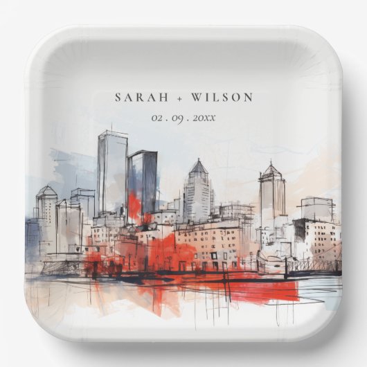 Boston Massachusetts City Scape Wassercolor Hochze Pappteller (Vorderseite)