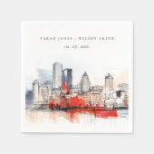 Boston Massachusetts City Scape Wassercolor Hochze Serviette (Vorderseite)