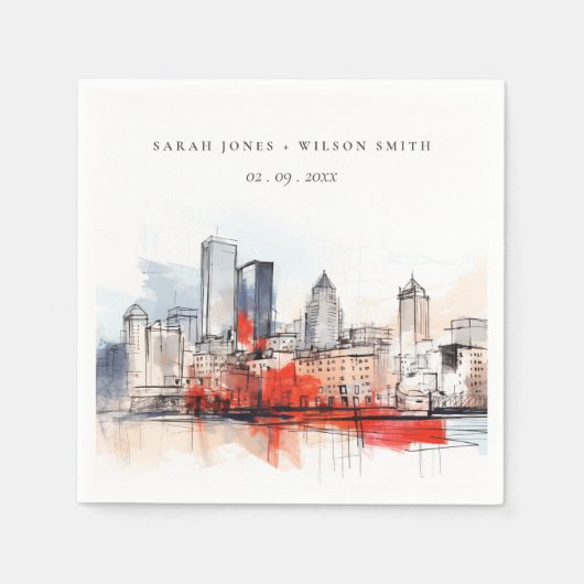 Boston Massachusetts City Scape Wassercolor Hochze Serviette (Vorderseite)
