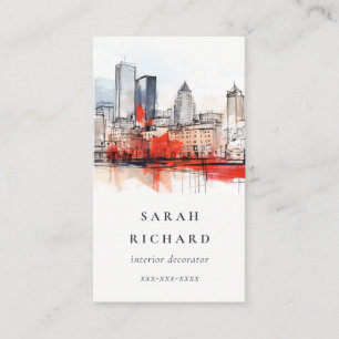 Boston Massachusetts City Scape Watercolor Travel Visitenkarte