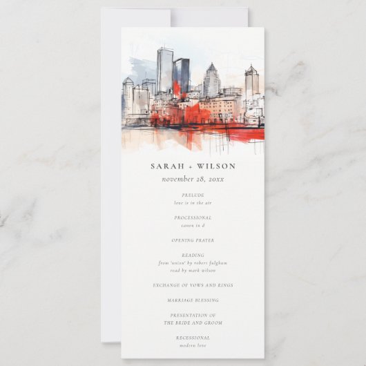 Boston Massachusetts City Scape Wedding Program Einladung (Vorderseite)