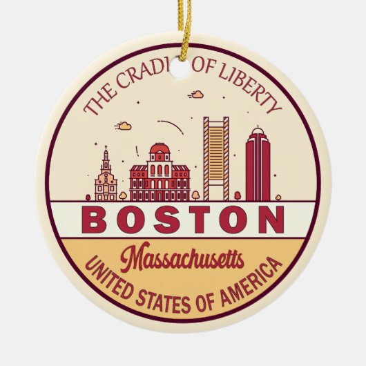 Boston Massachusetts City Skyline Emblem Keramik Ornament (Vorne)