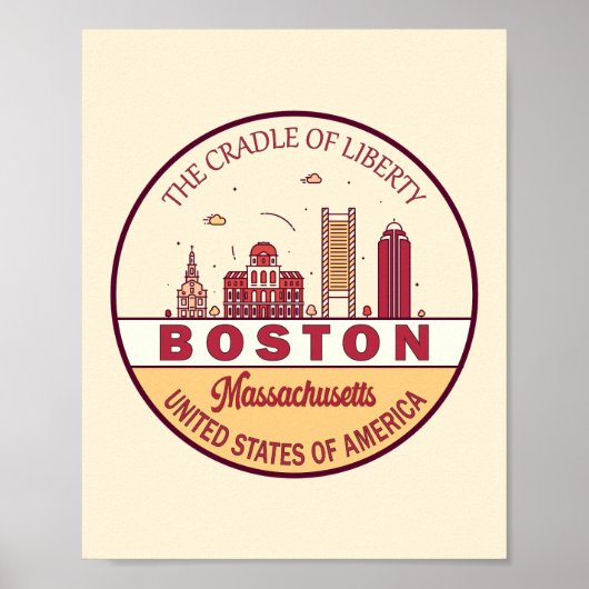 Boston Massachusetts City Skyline Emblem Poster (Vorne)