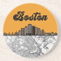 Boston Massachusetts City Skyline mit Karte