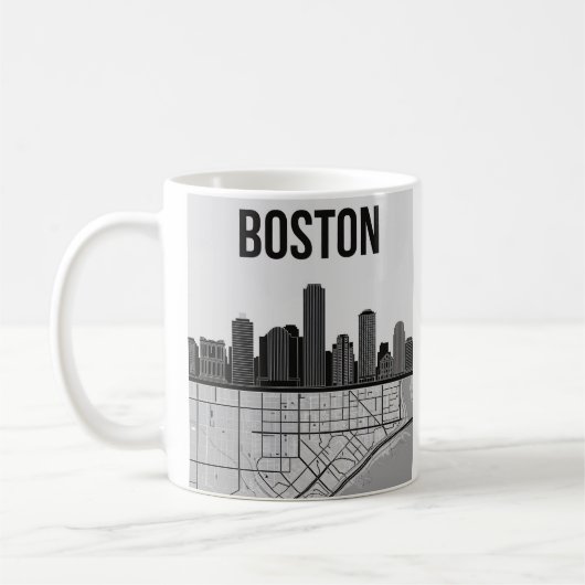 Boston Massachusetts City Skyline mit Karte Kaffeetasse (Links)