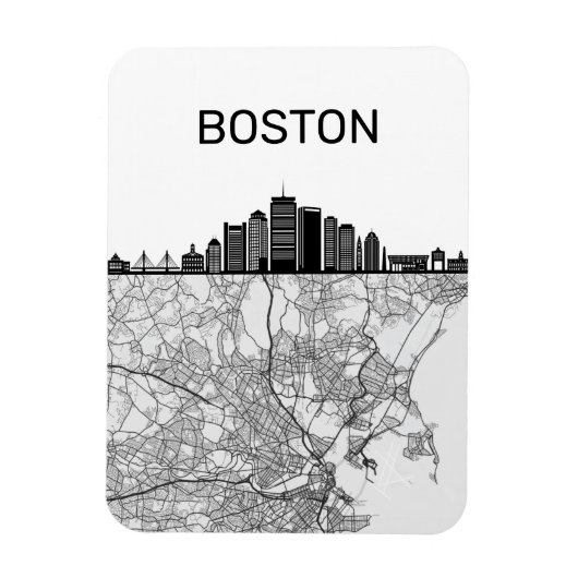 Boston Massachusetts City Skyline mit Karte Magnet (Vertikal)