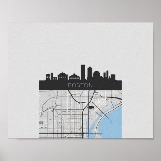 Boston Massachusetts City Skyline mit Karte Poster (Vorne)