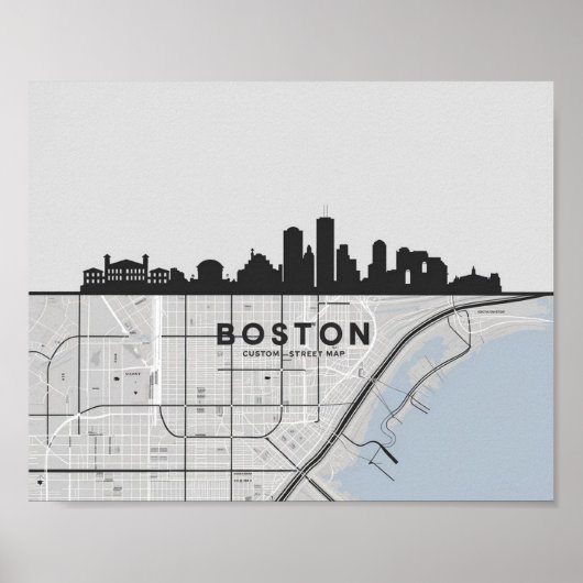 Boston Massachusetts City Skyline mit Karte Poster (Vorne)