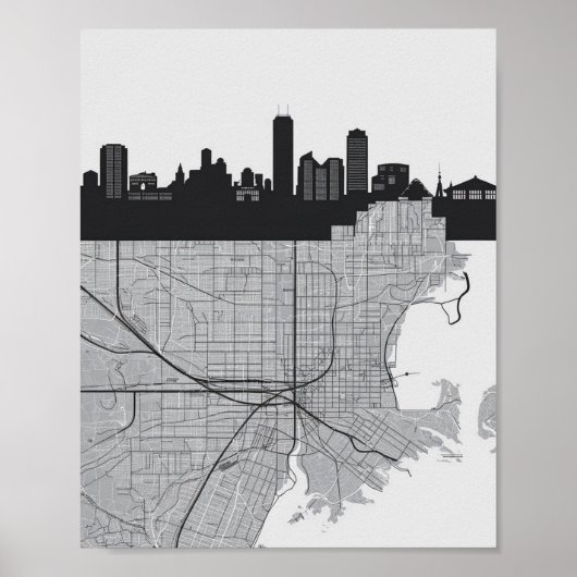 Boston Massachusetts City Skyline mit Karte Poster (Vorne)