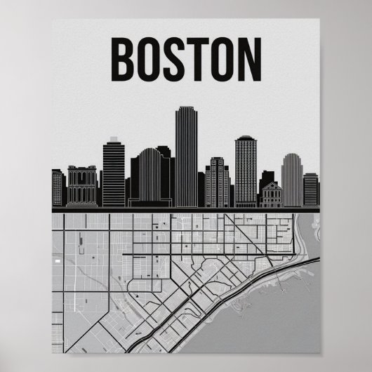 Boston Massachusetts City Skyline mit Karte Poster (Vorne)