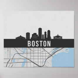 Boston Massachusetts City Skyline mit Karte Poster