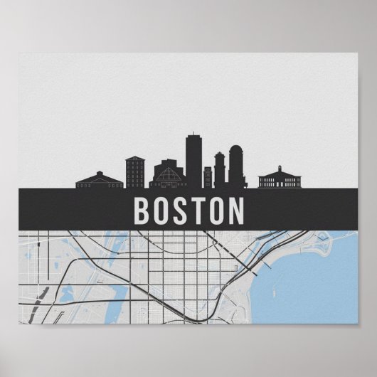 Boston Massachusetts City Skyline mit Karte Poster (Vorne)
