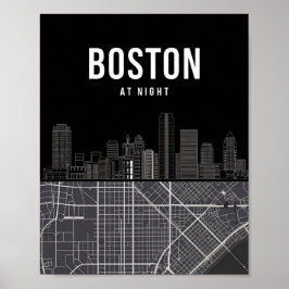 Boston Massachusetts City Skyline mit Karte Poster