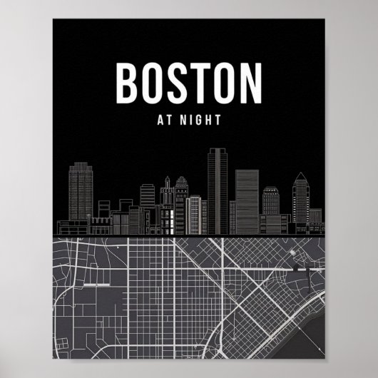 Boston Massachusetts City Skyline mit Karte Poster (Vorne)