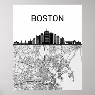 Boston Massachusetts City Skyline mit Karte Poster