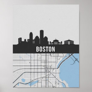 Boston Massachusetts City Skyline mit Karte Poster