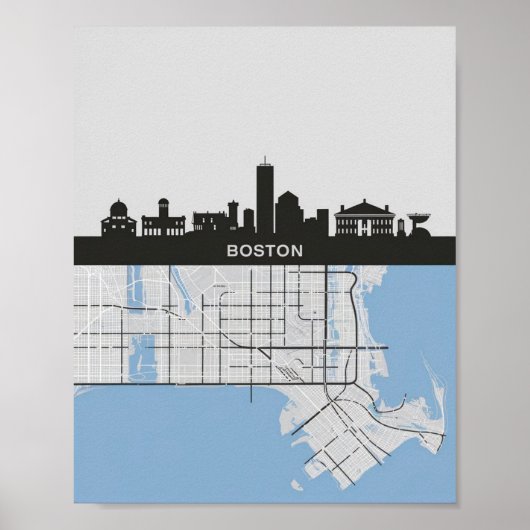 Boston Massachusetts City Skyline mit Karte Poster (Vorne)
