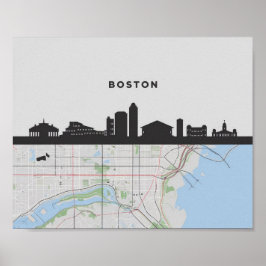 Boston Massachusetts City Skyline mit Karte Poster