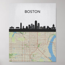 Boston Massachusetts City Skyline mit Karte Poster