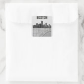 Boston Massachusetts City Skyline mit Karte Quadratischer Aufkleber (Tasche)