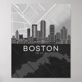 Boston Massachusetts City Skyline mit Kartenplakat Poster