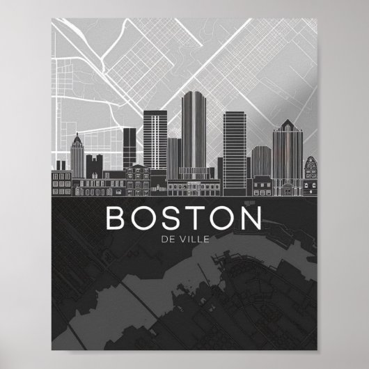 Boston Massachusetts City Skyline mit Kartenplakat Poster (Vorne)