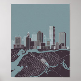 Boston Massachusetts City Skyline mit Kartenplakat Poster