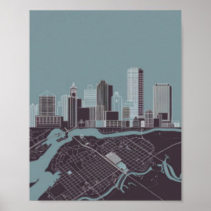 Boston Massachusetts City Skyline mit Kartenplakat Poster