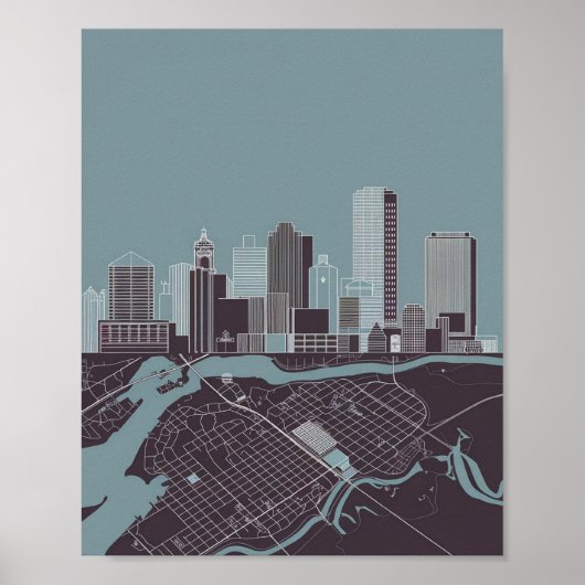Boston Massachusetts City Skyline mit Kartenplakat Poster (Vorne)