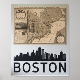 Boston Massachusetts City Skyline mit Kartenplakat Poster