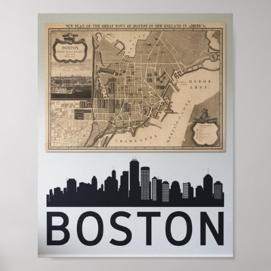 Boston Massachusetts City Skyline mit Kartenplakat Poster (Vorne)