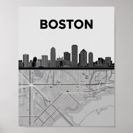 Boston Massachusetts City Skyline mit Kartenplakat Poster (Vorne)